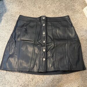 Express Black Faux Leather Button-Front Mini Skirt